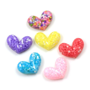 Various Color Mini Beads Inside Resin Heart Shaped Flatback Beads Slime DIY Craft Decor Girls Hair Clothes Accessory