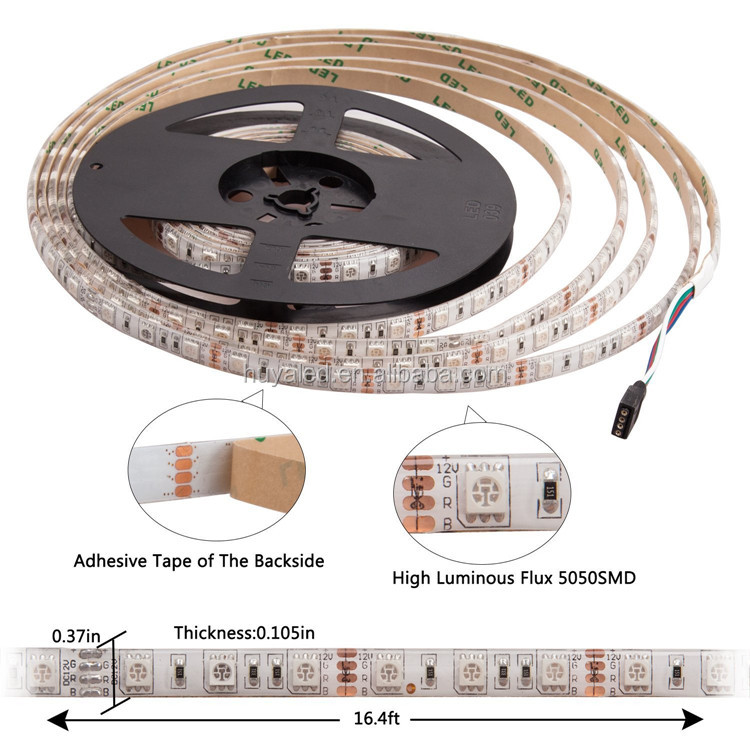 5050 Flexible Light Kit IP65 44 key IR remote controlled 5M 300LED 12V RGB LED strip with power adapter
