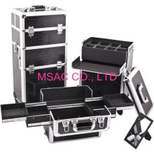 Custom Black Leather Makeup Cases For Makeup Nail , Aluminum Trolley Cases