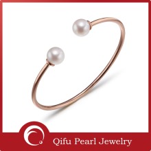 Simple Gold Plated Sterling Silver Jewelry Pearl Bangles