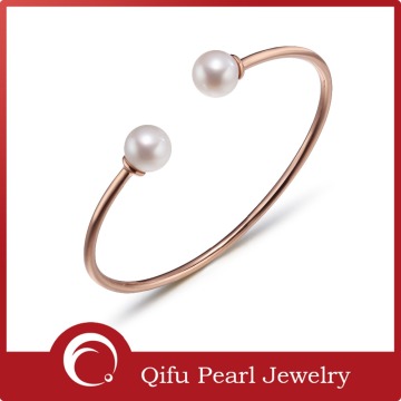 Simple Gold Plated Sterling Silver Jewelry Pearl Bangles