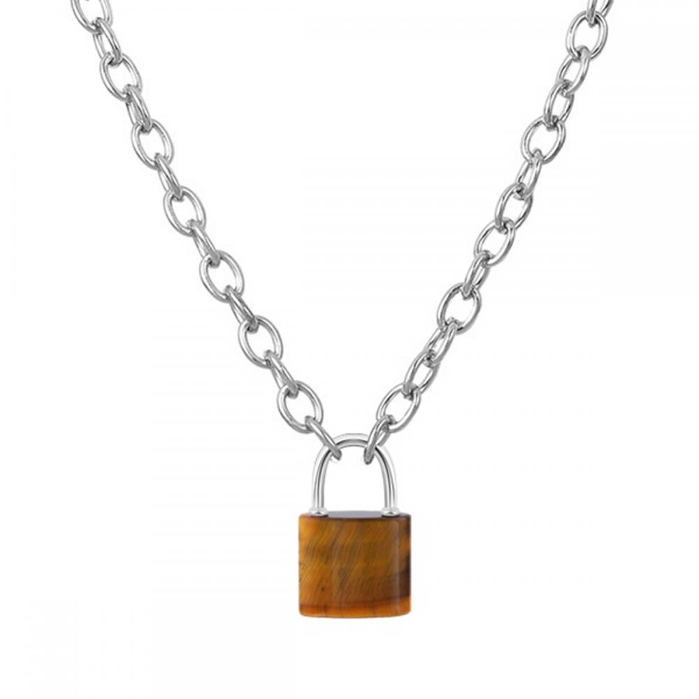 Collar de cadena de llave de forma de llave de piedra preciosa Collar de cadena de acero inoxidable para hombres Mujeres