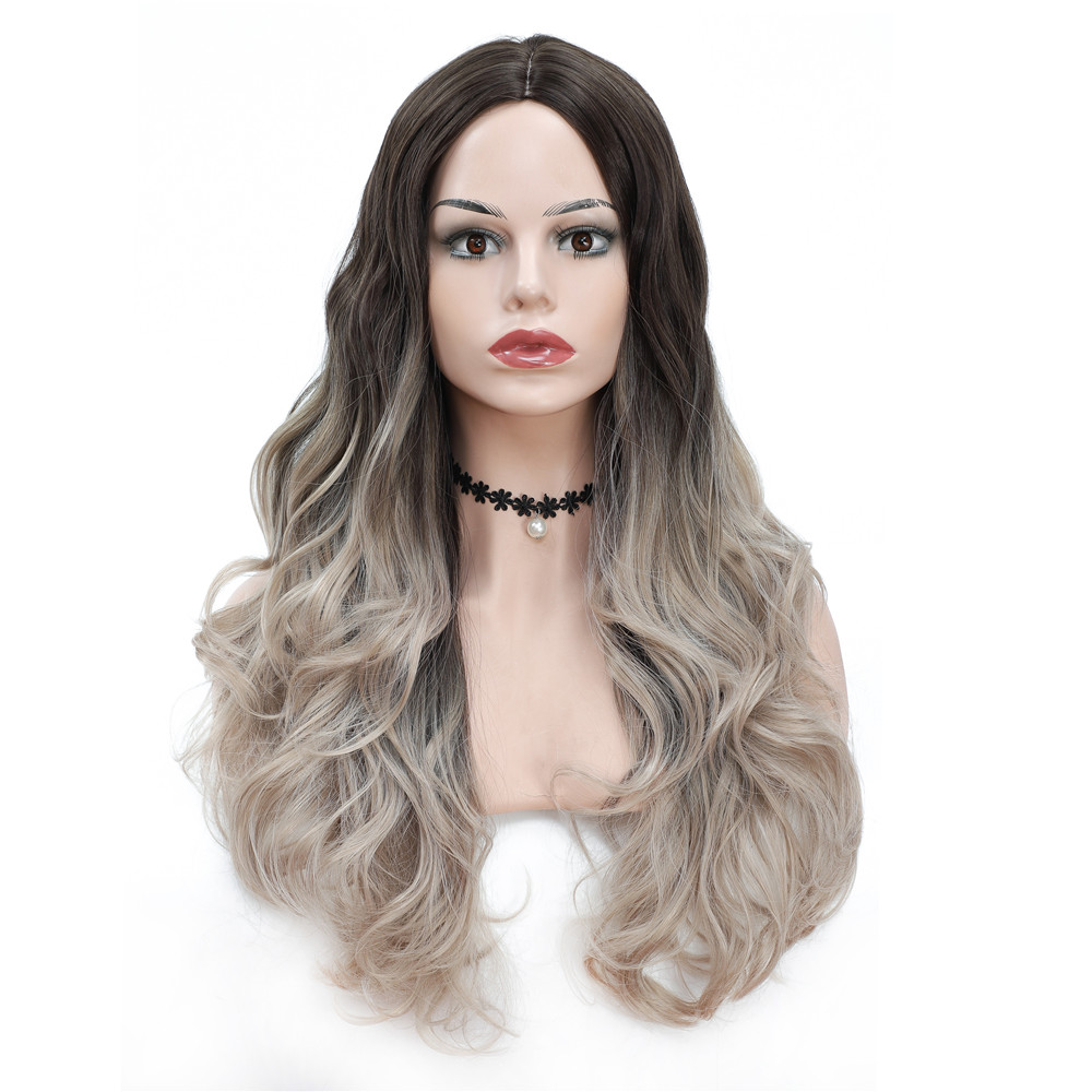 DTL 28 Inches Long Ombre Color Jumbo Body Wave Synthetic Fiber Hair Hand Tied Lace Front Wigs