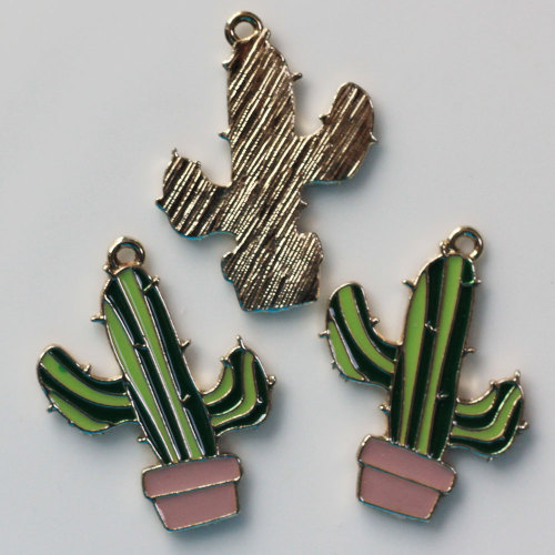 Artificial Cactus Alloy Zinc Enamel Charms 100Pcs Plant Bead Decor DIY Craft Girls Women Earring Bracelet Ornament Accessories