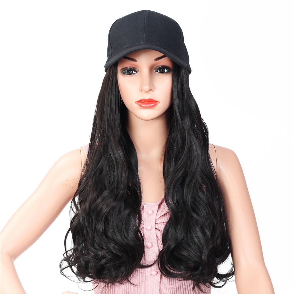 MYZYR Long Curly/Straight Wig with Hat Embroidery Hip Hop Hat Synthetic Adjustable Baseball Cap Wig Natural Fake Hair for Women