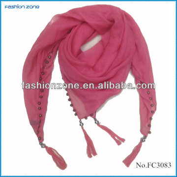 solid color fringed tassel square scarf with beads
