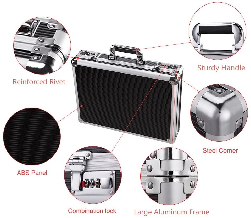 Professional Aluminum Hard Case ToolBox Large Briefcase Flight Carrying Case