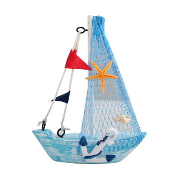 Mediterranean-Style Wooden Sailboat Model - Home and Office Decor