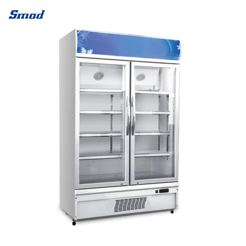 630L Supermarket Commercial Double Door Beverage Cooler Display Showcase