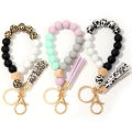 Custom Tassel Silicone Leopard Beaded Bracelet Keychain