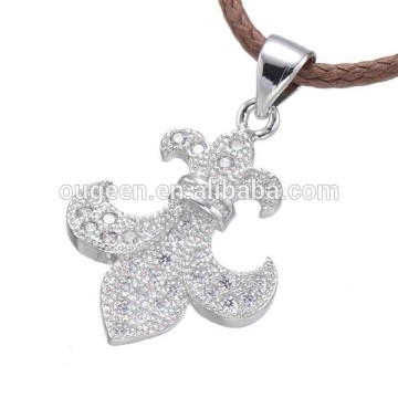 leather core chain silver fleur de Lis jewelry 2015 fashion pendant fleur de Lis necklace