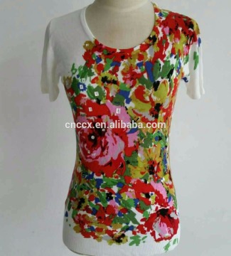 17HLC4082 colorful printed pullover short sleeves women clothes