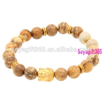 Yellow Stone Beads Gold Buddha Bracelet Religion Tibet Charm Jewelry
