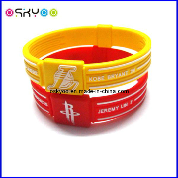 Embossed Filled Color Silicone Bracelet for Los Angeles Lakers Kobe Bryant 24 and Houston Rockets Jeremy Lin 7