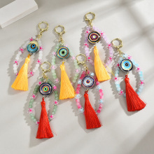 Retro Turkish Evil Eye Tassel Bracelet & Key Chains - Colorful Good Luck Glass Rhinestone Devil Eyes Charms