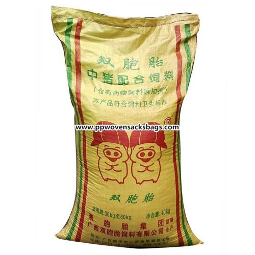 Yellow Pig Feed Packing Woven Polypropylene Sacks / Flexo Printed Woven Bags