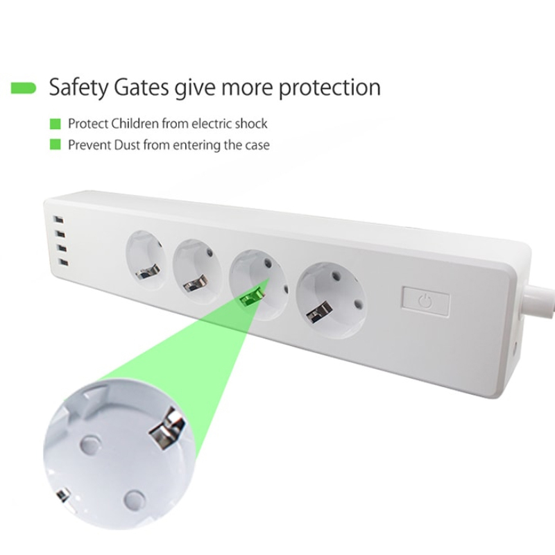 Eu Power Strip Power Extensions Strip Smart 4 Outlet Power Strip European Surge Protector TUYA