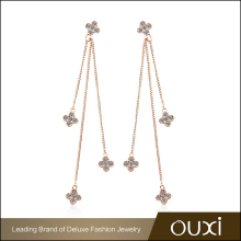 New Design Long Chain With White Crystal Four Leaf Clover Earring Fashion Earring