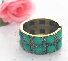 Bangle, Fashion Women Gold Alloy Resin Beads Hinge Crystal Bangle, Bangle Bracelet Jewelry Wholesale PT1563