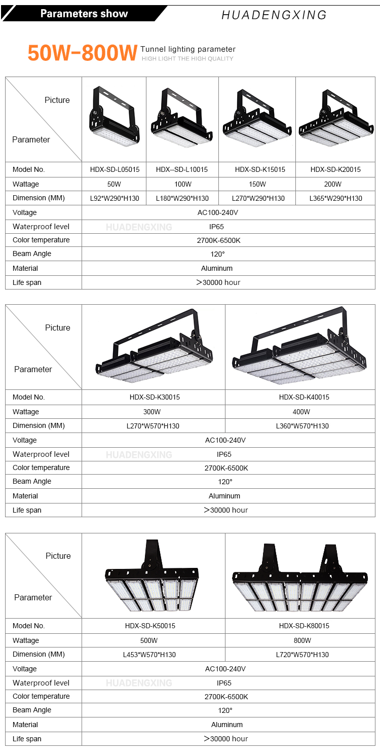 Wysokiej jakości stadion zewnętrzny wodoodporny Moduł IP65 IP66 300W Moduł Aluminium LED SMD Light 50W 100 W 200 W 200 W Lampa tunelowa LED