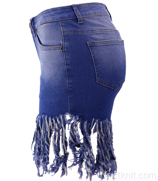 short en jean à pompons pour femme