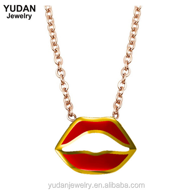 fashion jewelry rose gold sexy red lip necklace for girls