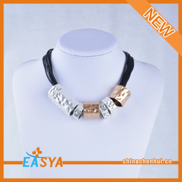 Gold And Silver Tube Pendant Necklace Rope Chain Necklace