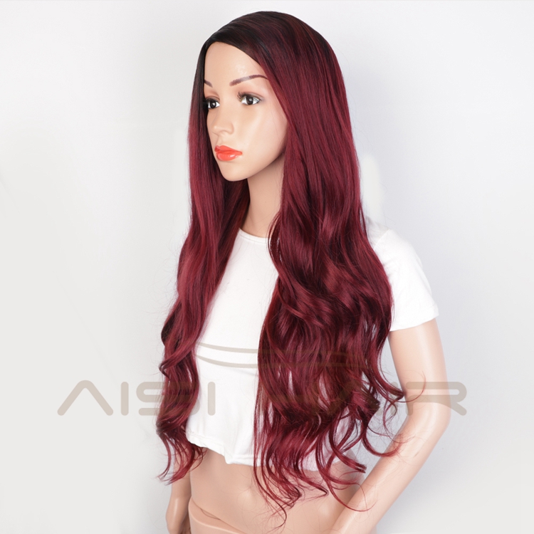 Fiber Wigs For Black Wavy Heat Resistant Synthetic Long Women Body Red Ombre Side Part Synthetic Wigs
