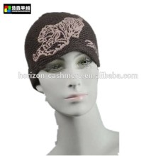 Ladies Intarsia Hand Knit Pure Cashmere Hat, Cashmere Winter Hat