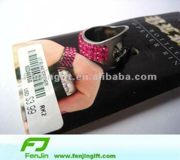 Metal finger ring bottle opener with crystal