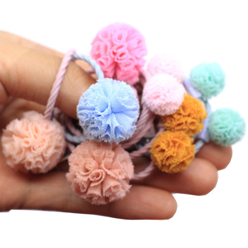 2019 Nuevos productos Bebé niña Niños pequeños Pom Pom Flower Lazos para el cabello Color pastel Banda elástica para el cabello Diadema Titulares de cola de caballo