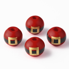 Red Painted Natural Wood Beads with Belt Christmas Style by PandaHall