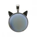 Gemstone Cat Round Stone Pendant Natural Stone Crystal Animal Cat Silver Plated Charm Pendant for DIY Jewelry Making New Arrival