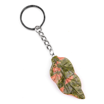 Unakite Handmade Craved Leaf Pendant keychain Accessories