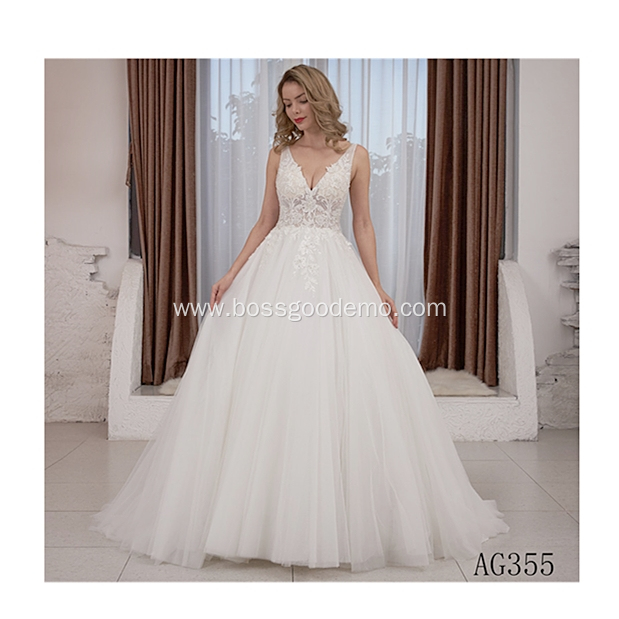 Elegant Plus Size Three Quarter Sleeve Ivory Lace Flower Floor length wedding dress bridal gowns 2019