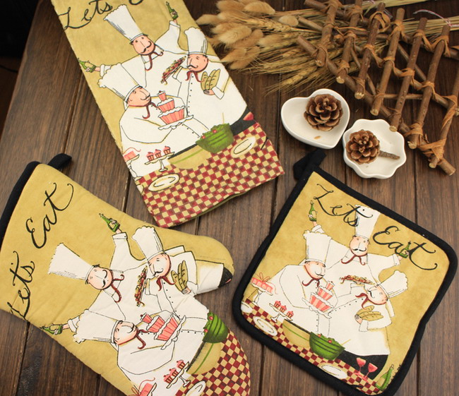 Kitchen Oven Mitt Glove Pot Holder Set