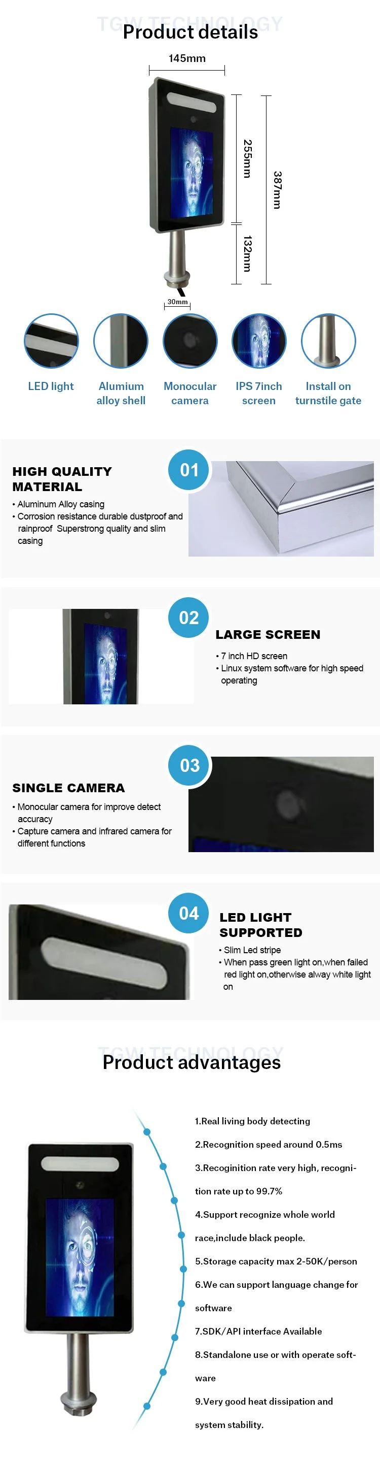 7inch Binocular Face Recognition Biometric Attendance Device