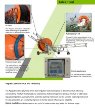 A cantilever type sprinkler machine that does not damage the land and controls the length of the broadband Aquajet 90-230TX