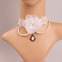 Fashion White Rose Choker With Pearl Tassel Bridal Jewelry