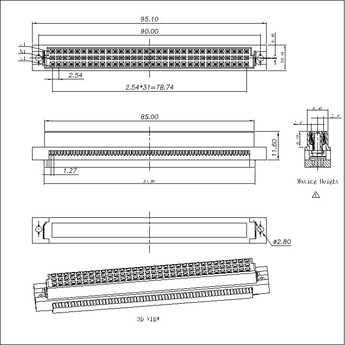 DID-64-S0AB-3R DIN41612 Vertcal Female Type IDC Connector 64 Position