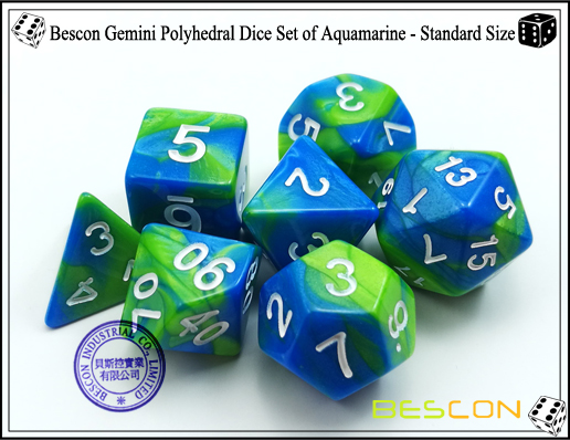 Bescon Gemini Dice Set d'Aquamarine-3 Bescon Gemini Dice Set of Aquamarine-3