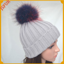 Jsfur Wholesale Large Bobble Hat Knitting Fur Pompom Hat