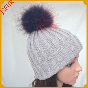 Jsfur Wholesale Large Bobble Hat Knitting Fur Pompom Hat
