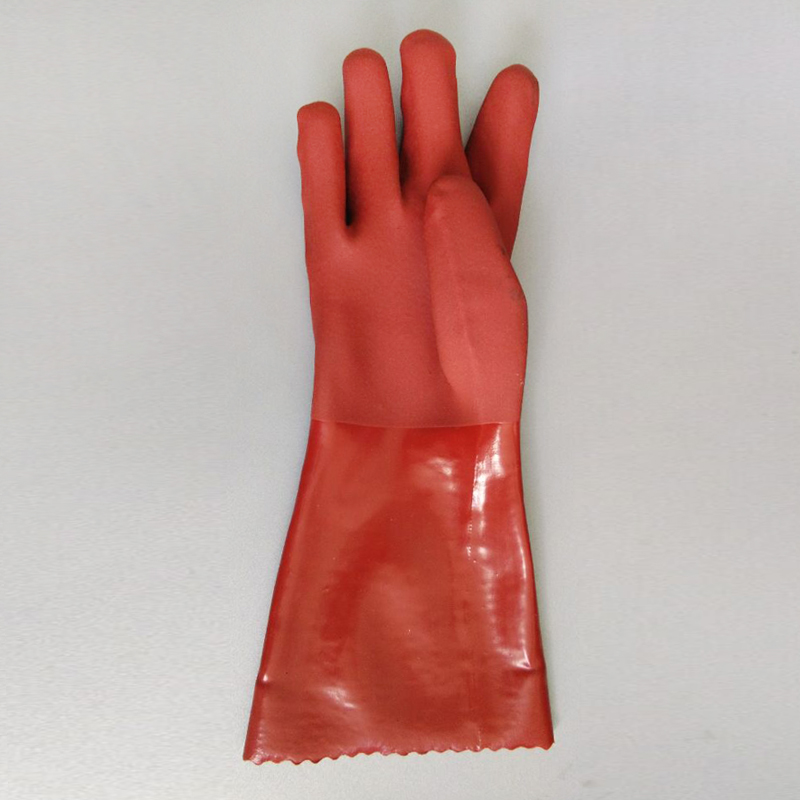 Dark red pvc sandy finish water proof gloves protective