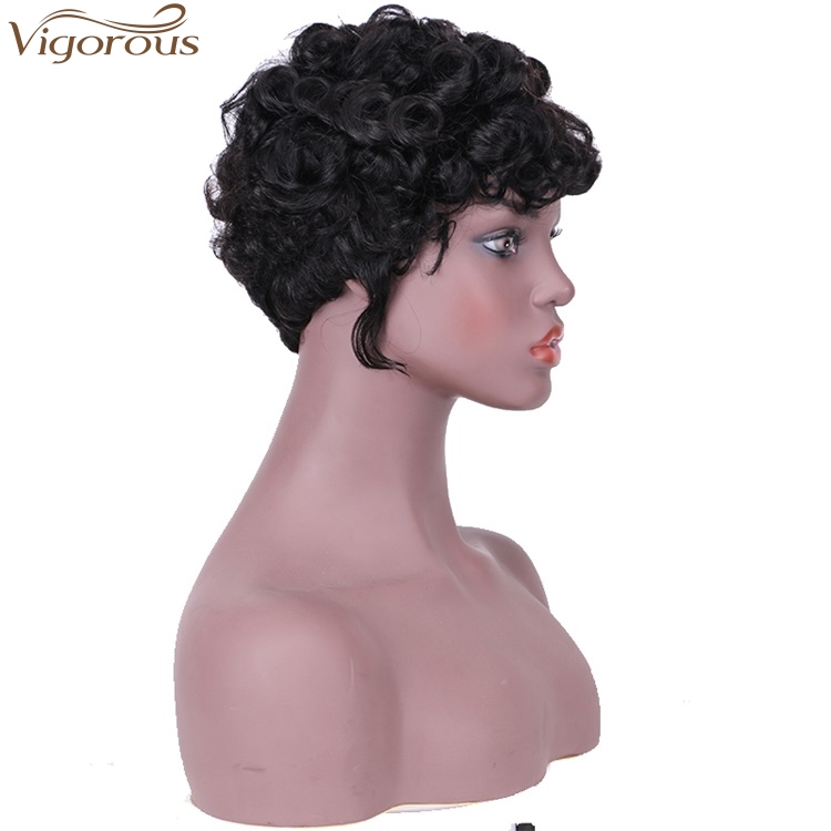 Vigorous Fashion Girl Black Short Curly Human Hair Wig Wholesale Price Afro Short Wave Curly Wigs for Black Women