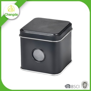 Small square tea coffee sugar tin canisters with window