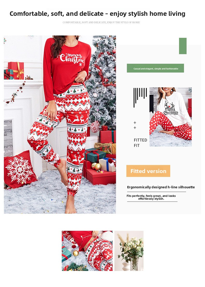 Зимний рождественский домашний комплект женской длинной пижамы Winter Christmas Homewear Women's Long Pajamas Set