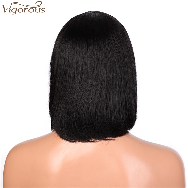 Vigorous High Quality Short Bob With Flat Bangs Wigs12 Inches Straight Black Human hair Wigs for White Women Wholesale Price