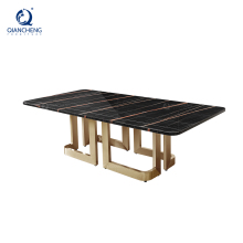 QIANCHENG Mirrored Stainless Steel Pedestal Dining Table Set with 4 Chairs