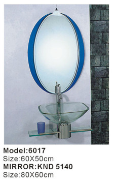 corner blue glass washbasin set with mirror glass vanity